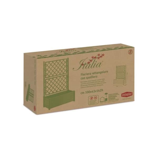 STEFANPLAST Rectangular Flower Box with Trellis - Wood Effect - 100 x 43 x H 142 cm - 80 L - White