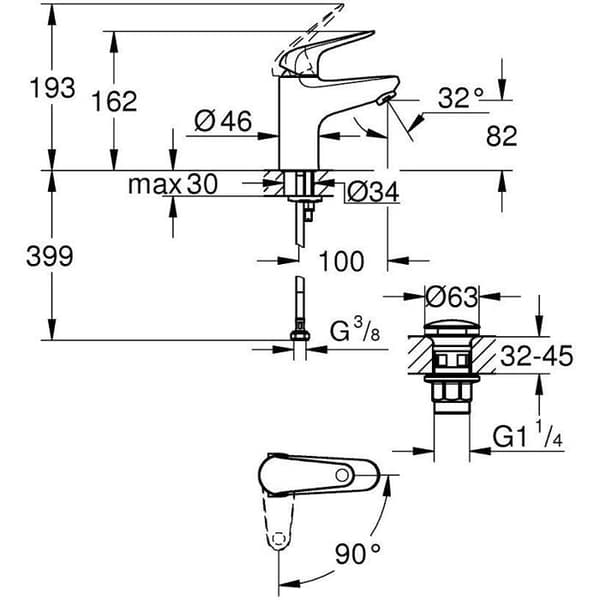 GROHE Single-lever Basin Mixer Tap - Swift - Chrome - Size S - Cold Water Start - Water Saving