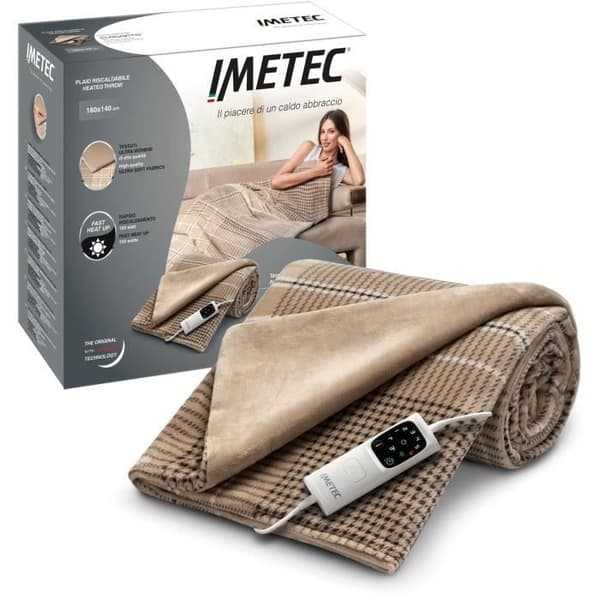 Imetec Heated Blanket - 180x140 cm - 6 Temperature Settings - Adapto Technology - Washable