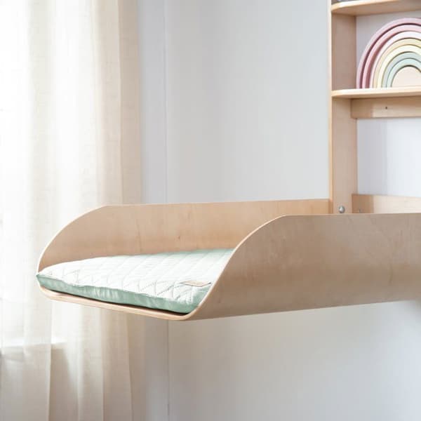 ROBA Wall-Mounted Folding Changing Table - Natural Wood - Integrated Shelves