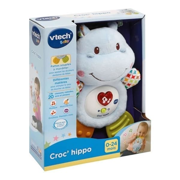 VTECH BABY Croc'Hippo Rattle, Blue Textured Plush