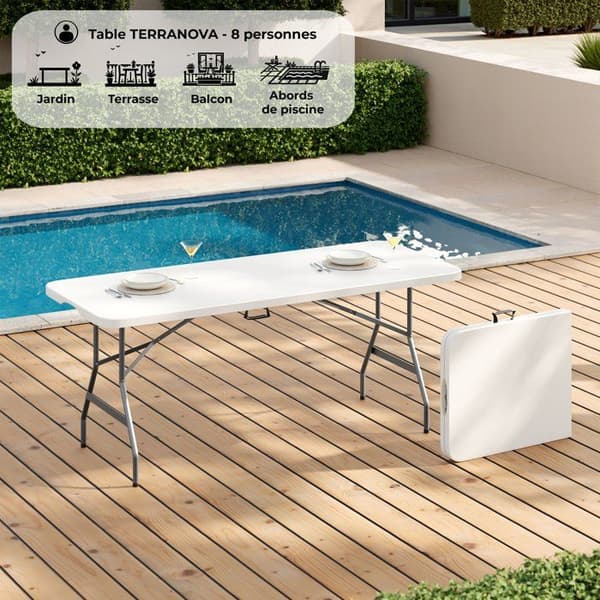 Folding Reception Table - TERRANOVA - White - Seats 8 - 180x74xH73.5 cm