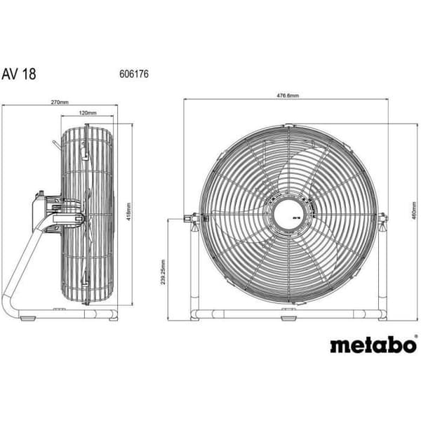 METABO AV 18 Cordless Fan - 18V - 3 Speed Settings - Remote Control - Grey