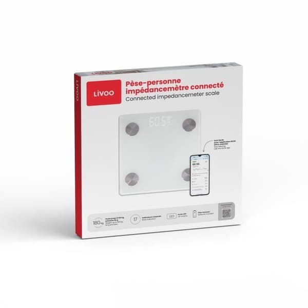 LIVOO Connected Body Composition Scale - DOM528W - 17 Indicators - 180 kg Capacity