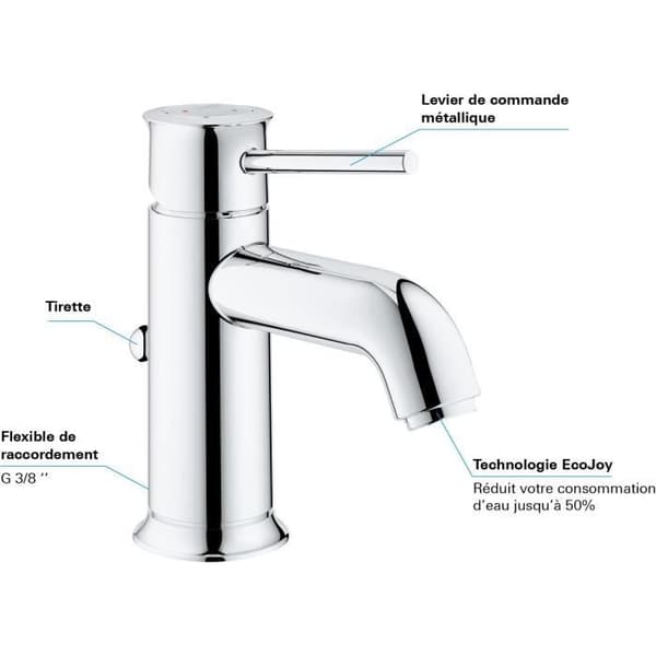 GROHE Start Classic Basin Mixer Tap, Single-Lever, Chrome, Size S, 23782000