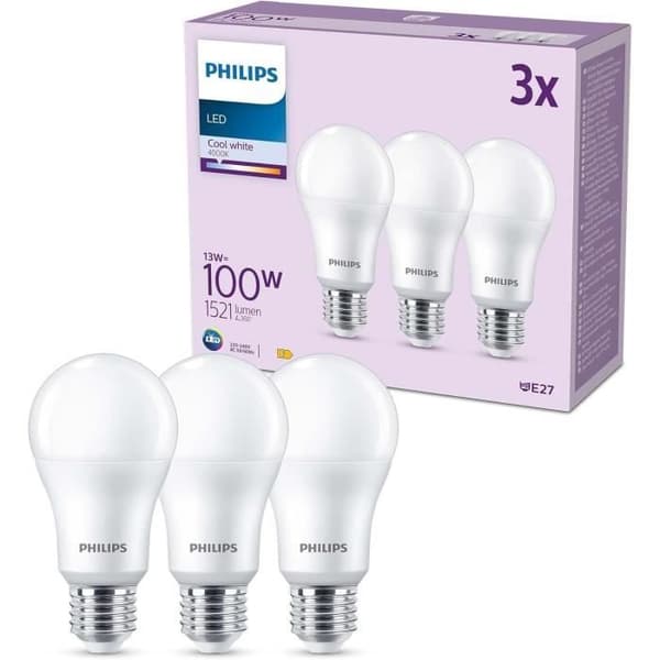 PHILIPS LED Bulb - 100W - A67 E27 - Cool White - Non-Dimmable - Pack of 3