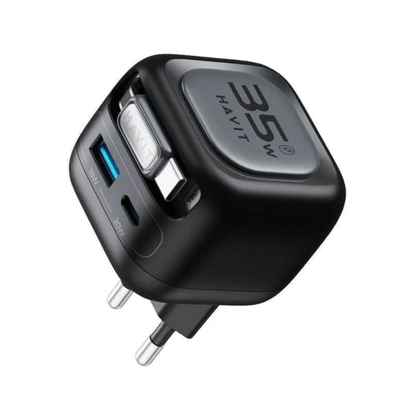 Havit UC250 A-EU GaN travel charger with extendable cable (black)