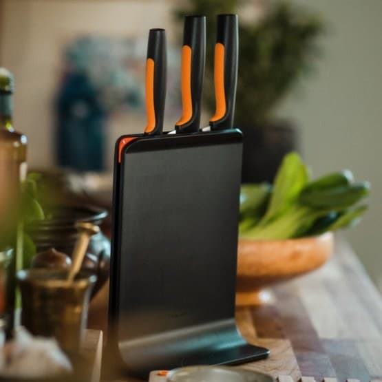 Fiskars Functional Form Slotted Knife Block Stainless Steel Black/Orange