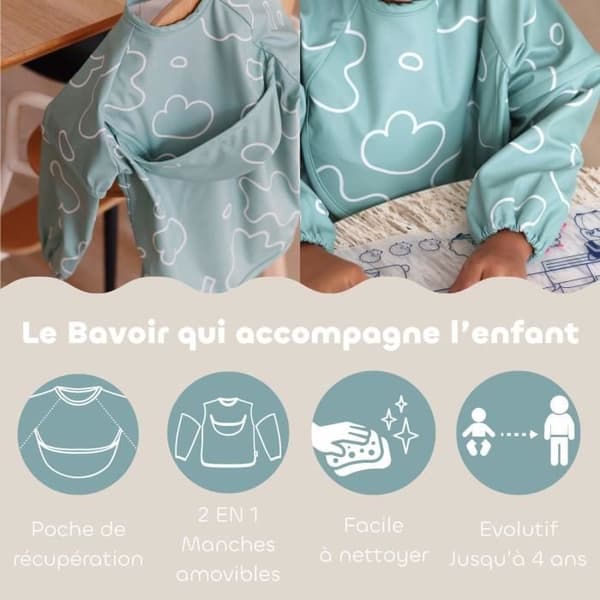 BEABA First Meal Gift Set - Sage Green - Stainless Steel Plate, Ergonomic Spoon, Fork, Bib, Keepsake Box