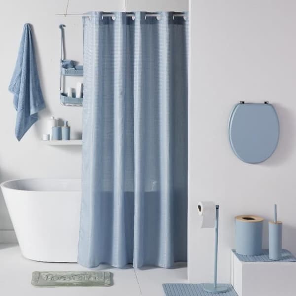 Waffle Shower Curtain 180 x 200 cm - Blue Polyester - 12 Hooks - UTILITY