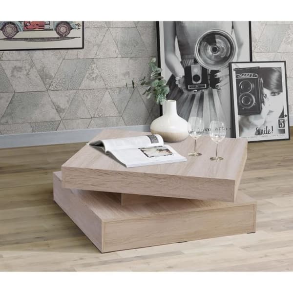 CFTT4181-D30 Coffee Table - Rotating Top - Oak - 78 x 78 x 36 cm