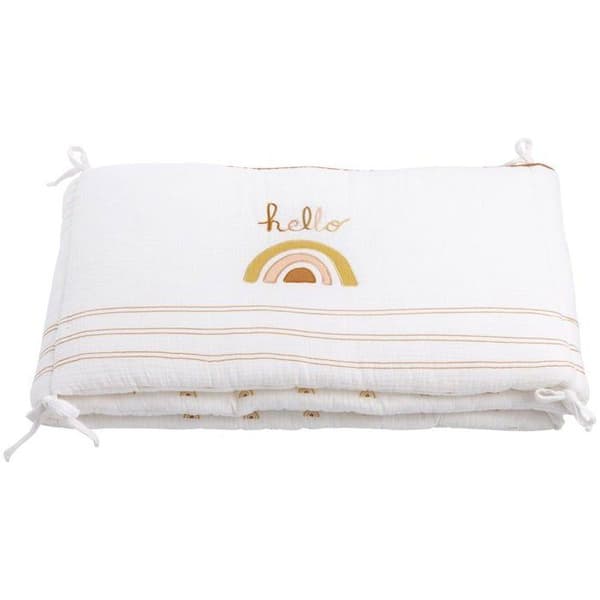 SAUTHON Adjustable Cot Bumper - SUNLIGHT - 100% Cotton - Ecru with Rainbow Pattern