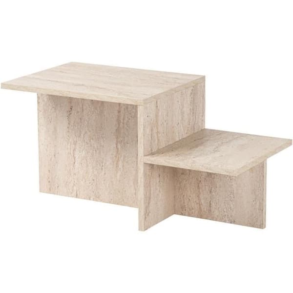 HARMONY Coffee Table - Rectangular - Travertine Effect - 80 x 40 x 40 cm