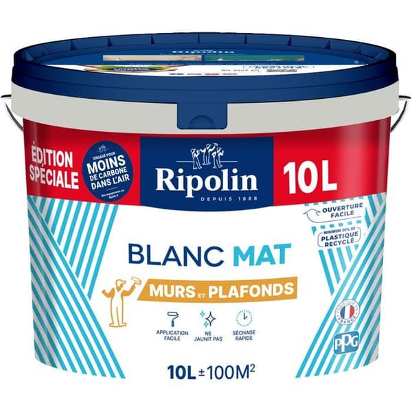 RIPOLIN Wall and Ceiling Paint - White - Matte - 10 L - Special Two-Coat Edition