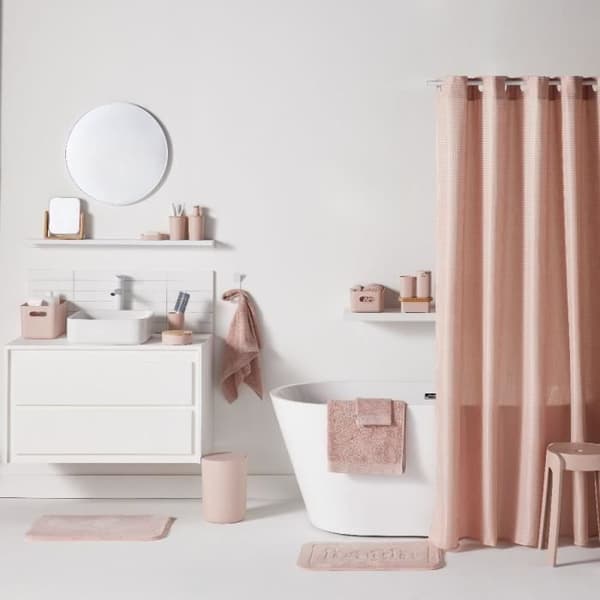 Waffle Shower Curtain 180 x 200 cm - Pink Polyester - 12 Hooks - UTILITY