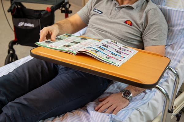 Mobilex Rolling Bed Table - Height Adjustable, Tiltable Worktop