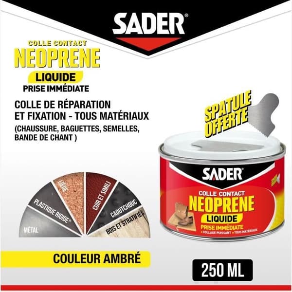 SADER Extra Strong Liquid Neoprene Contact Adhesive - All Materials - Immediate Bond - 250 ml Box