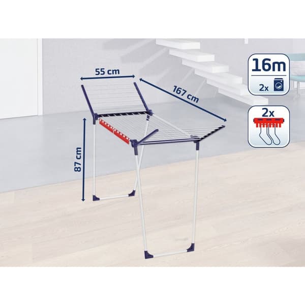 Leifheit Pegasus Drying Rack 160 Solid Slim 16 m Drying Length Blue/White