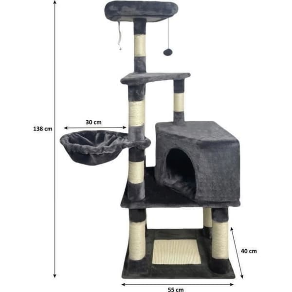 SWIFTY Cat Tree - 55 x 40 x 138 cm - Dark Grey - 3 Platforms, 1 Perch, 1 Hideaway, Scratching Posts