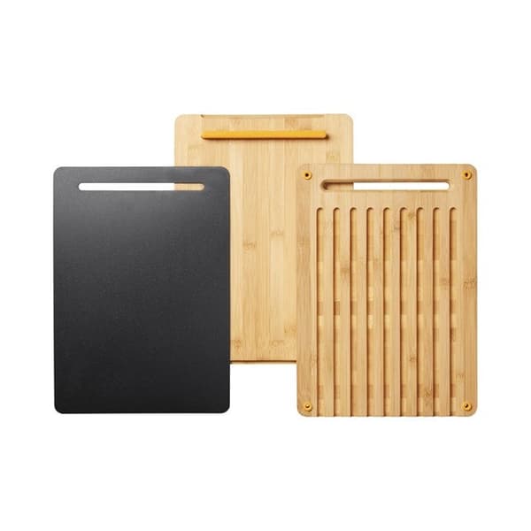 Fiskars Bamboo Cutting Board Set, Rectangular, Stackable, Black, Model 1057550
