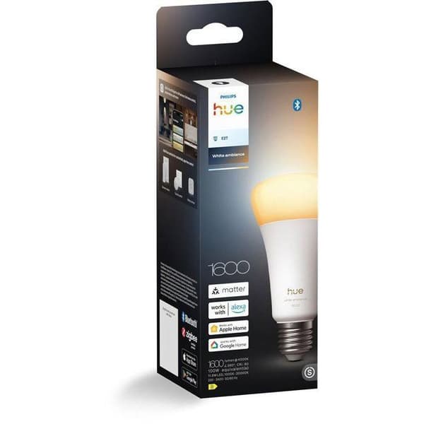 A67 Connected LED Bulb - PHILIPS HUE - Warm White Light - E27 Base - 11.8W - 1000-2000K - 1600 Lumens
