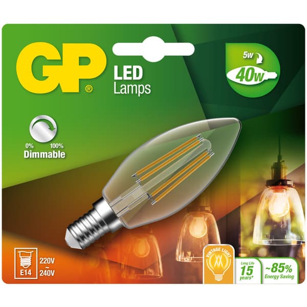 GP LED Mini Candle Filament 5W E14 Dimmable Warm White