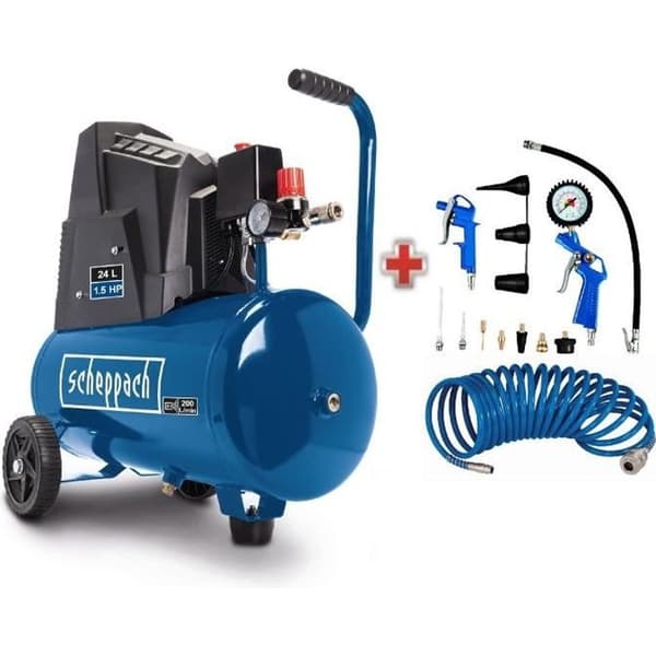 SCHEPPACH HC30o Horizontal Air Compressor 24 L 110W - 8 bar with 13 Accessories
