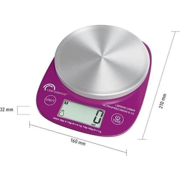 LITTLE BALANCE Kitchen Scale - LB 5000 Pro - 5 kg Capacity - Ultra-Precise - USB
