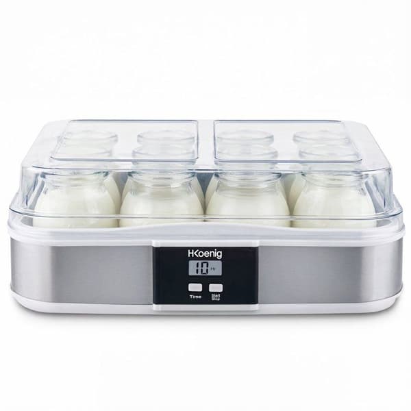 HKoeNIG Yogurt Maker - ELY120 - 12 x 160 ml Jars + 1.2 L Container - Programmable 15 Hours - 15W