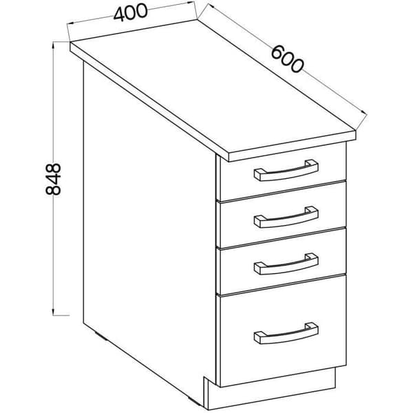 LASSEN 4-Drawer Base Cabinet - Matte Grey - W40 x D51.6 x H85 cm