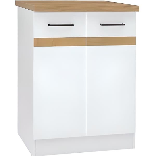JUNONA 60 cm Kitchen Base Cabinet - 2 Doors - Worktop - Glossy White