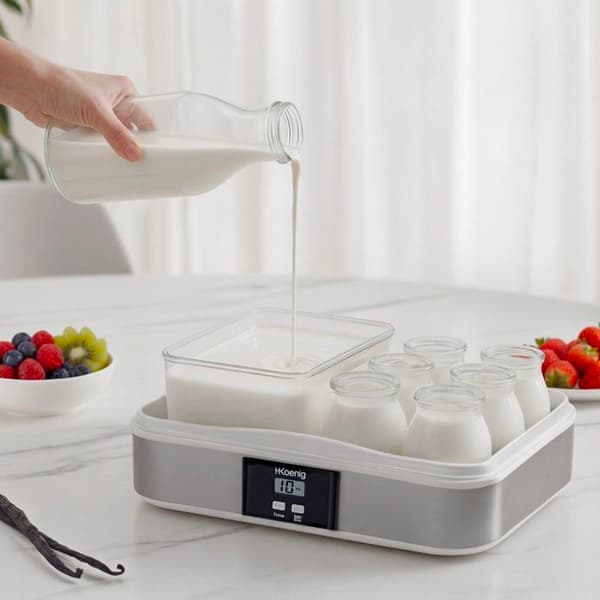 HKoeNIG Yogurt Maker - ELY120 - 12 x 160 ml Jars + 1.2 L Container - Programmable 15 Hours - 15W