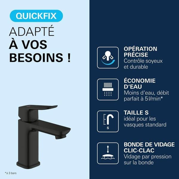 GROHE Basin Mixer Tap - Size S - Click-clack - Matte Black