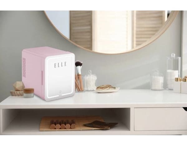 ELLE 4 L Mini Fridge with LED Makeup Mirror Purple