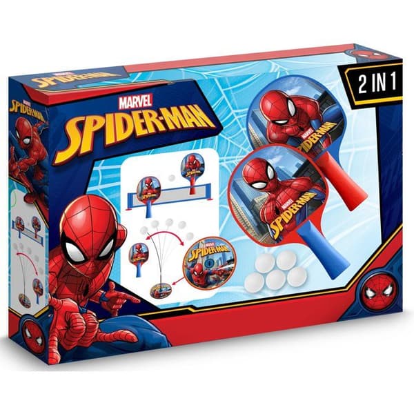 MARVEL 2-in-1 Ping-Pong Learning Set - Spider-Man - 2 Paddles + 5 Balls + Suction Cup Net