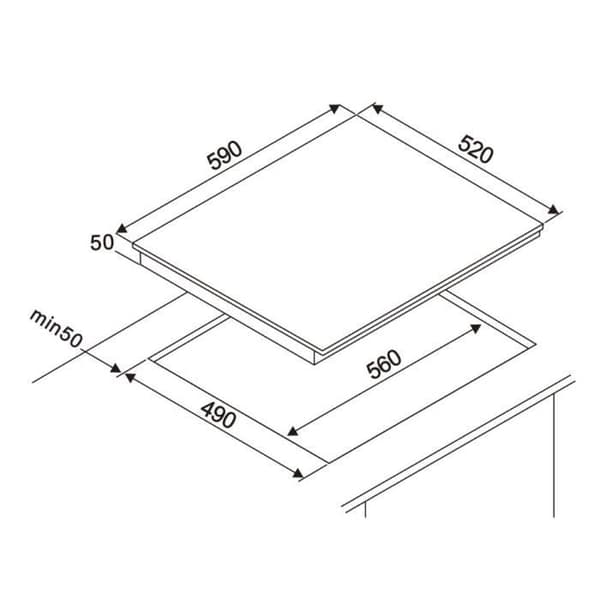 OCEANIC Ceramic Hob - 4 Burners - 59 x 52 cm - Black
