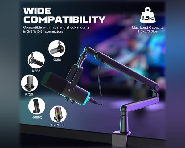 Low-Profile Boom Arm Stand - Svart Mikrofonstativ
