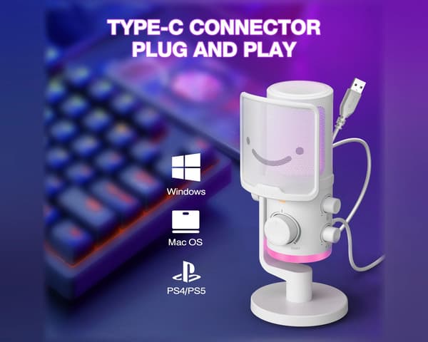 Ampligame AM6 kondensaattorimikrofoni RGB - Valkoinen
