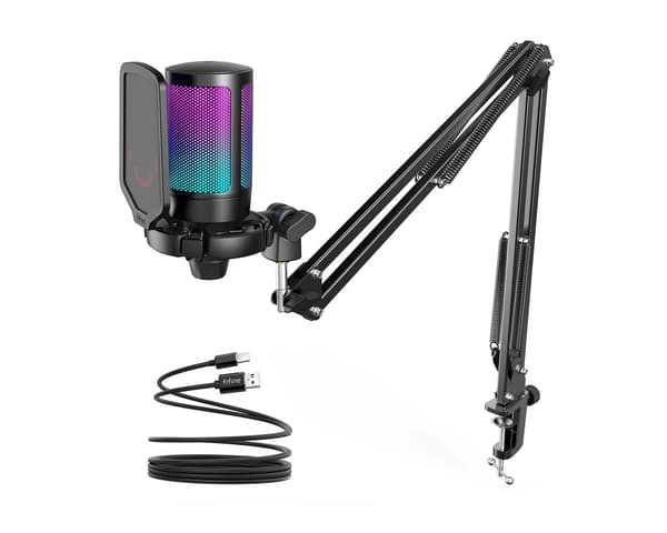 Microphone Bundle A6T AMPLIGAME USB Gaming Mikrofoni RGB - Musta