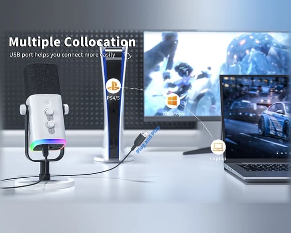 AMPLIGAME AM8 RGB USB/XLR Mikrofon - Dynamisk Mikrofon - Vit