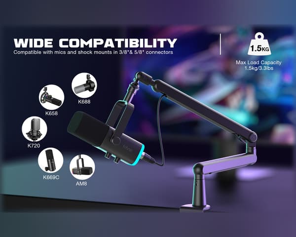 Low-Profile Boom Arm Stand - Svart Mikrofonstativ