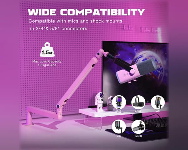 Low-Profile Boom Arm Stand - Rosa Mikrofonarm