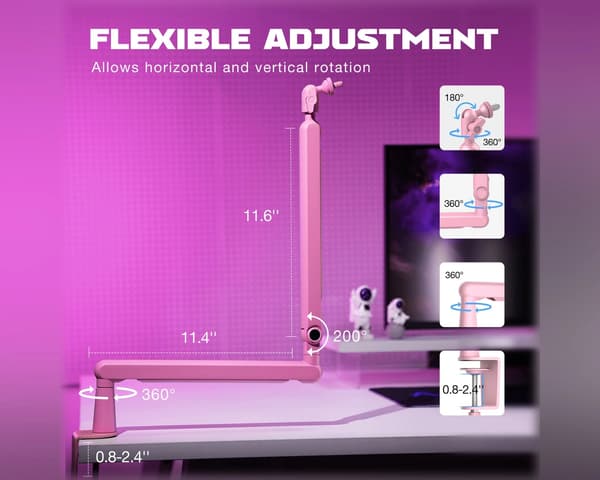 Low-Profile Boom Arm Stand - Vaaleanpunainen Mikrofoniteline
