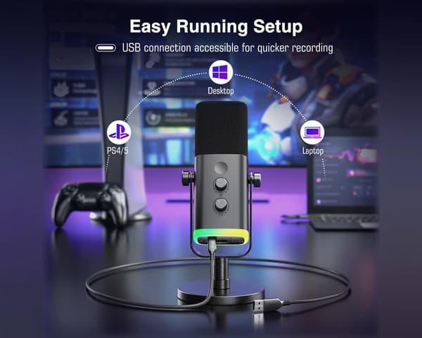 AMPLIGAME AM8 RGB USB/XLR Mikrofon - Dynamisk Mikrofon - Svart