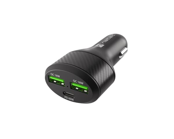 Coney Hurtiglader til Bil - 2x USB-A 1x USB-C 84W PD 3.0 - Svart