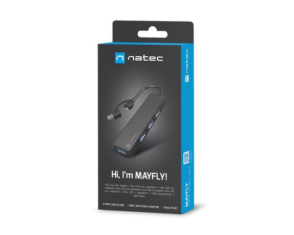 USB-C 3.0 Hub Mayfly Musta + USB-A Adapter - USB Hubi