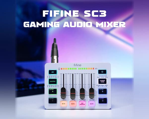 AMPLIGAME SC3 Gaming USB Mixer - Miksebord for Streaming & Podkast - Hvit