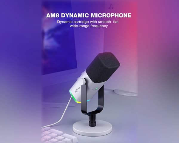 AMPLIGAME AM8 RGB USB/XLR Mikrofon - Dynamisk Mikrofon - Vit