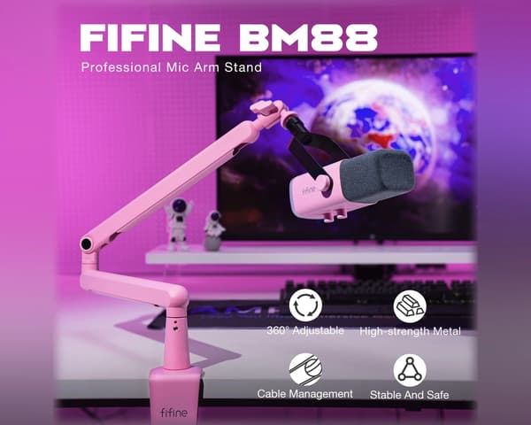 Low-Profile Boom Arm Stand - Vaaleanpunainen Mikrofoniteline