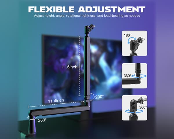 Low-Profile Boom Arm Stand - Svart Mikrofonarm